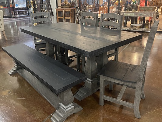 Gray w/Midnight Top Pineisland w/4 Chairs/1 Bench